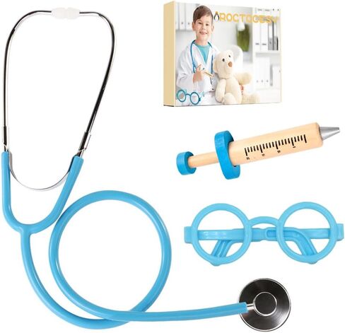 Roctocesy Kids Stethoscope Syringe Glasses Toy, Real Working Nursing Doctor's Stethoscope,Halloween Doctor Costume Cosplay Pretend Play Accessories (Pink) in Saudi Arabia