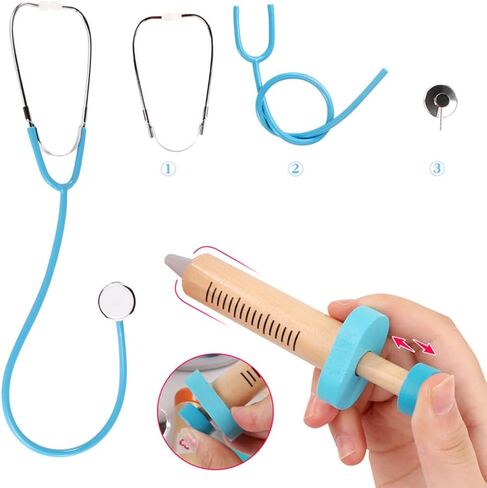 Roctocesy Kids Stethoscope Syringe Glasses Toy, Real Working Nursing Doctor's Stethoscope,Halloween Doctor Costume Cosplay Pretend Play Accessories (Pink) in Saudi Arabia