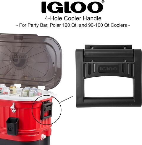 Igloo Rugged 4-Hole Cooler Handle & Bracket - Made in The USA - for Party Bar, Polar 120 Qt, and 90-100 Qt Sized Ice Chests (Black) in Kuwait