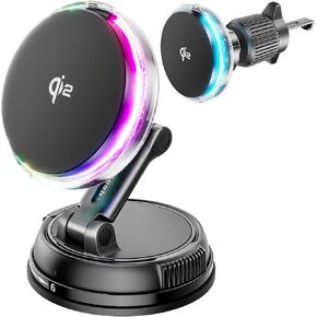 for Qi2 15W MagSafe Car Mount Charger with Cooling Fan, [Rapid Charging Cooler with RGB Lights], 78+LBS Stronger Suction Wireless Magnetic Mount on Vent/Dash/Windshield, for iPhone 16 15 14 13 12