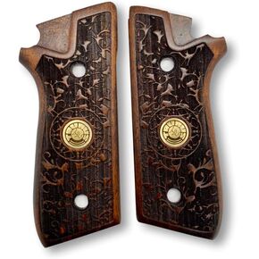 for Taurus PT59, PT92, PT99, PT100, PT101, PT917 Wooden Grips, Smooth Grips Handmade Birthday Newyear Sport for Men & Veterans (Taurus Grips - Ethnic Pattern Dark Brown)