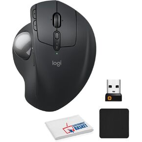 Logitech MX Ergo S Wireless Trackball Mouse, 2.4 dpi Laser Sensor, 6 Programmable Buttons, 4-Way Scroll Wheel for PC/MAC Bundle with Mouse Pad (Black) + Microfiber Cleaning Cloth