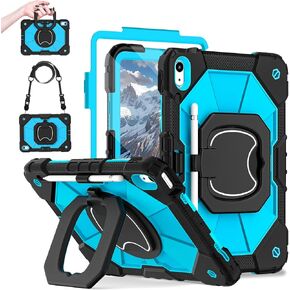 Dteck Case for iPad (A16) 11th Generation 11" 2025/10th Gen 10.9" 2022: with 2 Replaceable Front Covers, Military-Grade Drop-Proof Silicone Cover, Built-in Screen Protector, Shoulder Strap, Blue