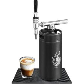 Nitro Cold Brew Coffee Maker ، 128 أوقية برميلًا منزليًا كبيرًا ، نظام صنبور من الفولاذ المقاوم للصدأ ، برميل أسود ماتي الأسود الأسود