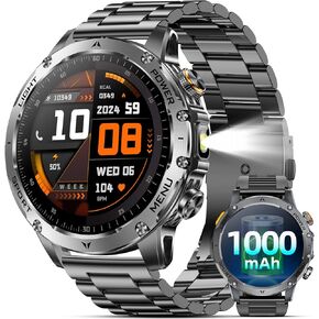 Military Smart Watches for Men, 1.7" Smart Watch with 1000 mAh Battery, Led Flashlight, Answer/Make Calls, IP68 Waterproof, Heart Rate/Sleep Monitor 100+ Sport Modes Fitness Watch for Android/iPhone