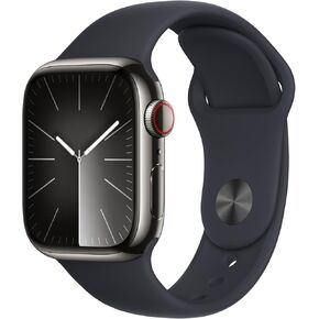 Apple Watch Series 9 [GPS + Cellular, 41mm] - Graphite Stainless Steel Case with Midnight Sport Band, S/M (Renewed)