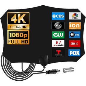 Indoor TV Antenna for Local Channel, Support 8K 4K 1080P All TVs, 360 Reception Portable