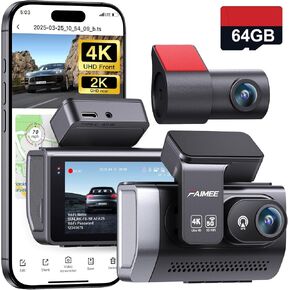 4K Dash Cam Front and Rear with GPS, Upgraded 5.8G WiFi, Dual Dash Camera for Cars, Night Vision, WDR, 160°Wide Angle, 24H Parking Monitor, Emergency Lock, 3" IPS Screen (64GB Card Included)