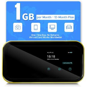 FREEBOT Mobile Hotspot Portable WiFi for Travel in 150+ Countries, No SIM Card, No Contract Required, High Speed, 10 Connected Devices, Multiple Networks (1GB US Data Monthly for 12 Months)