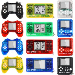 12Pcs Video Game Party Favors, Mini Video Game Keychains for Kids, Arcade Themed, 8-bit Handheld, Battery Powered, Red, Green, Blue, Yellow, Black