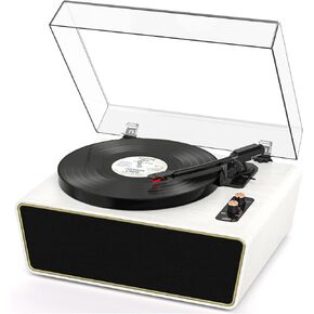 Bluetooth Record Player, Vintage 3-Speed Turntable with Dual Treble and Bass Speakers, USB to PC Recording, Phono Preamp, RCA Output, Brown Wood Vinyl LP Player for Home & Gifts in Kuwait