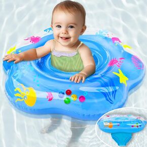 AMENON Unicorn Baby Swimming Pool Float with UPF50+ Removable Canopy Safety Seat Widen Double Airbag, No Flip Over Inflatable Toddler Babies Swim Ring Floatie for Age 6-36 Months Toddler Infant