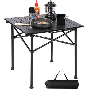 REDCAMP Folding Roll Up Camping Table, 20x20.5 Lightweight Portable Compact Beach Table for Outdoor,Picnic,Hiking,Black