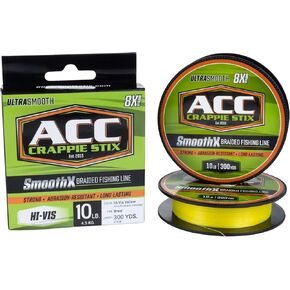 ACC Crappie Stix SmoothX Braided Fishing Line 10lb 300yd Hi-Vis Yellow