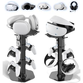 Headphone & Controller Stand with VR Headset Holder for Desk, Universal Gaming Controller & Headset Holder for PS5/Xbox/PSVR2/Meta Quest Pro/3/2, Headphone/Controller/VR Storage with Cable Organizer