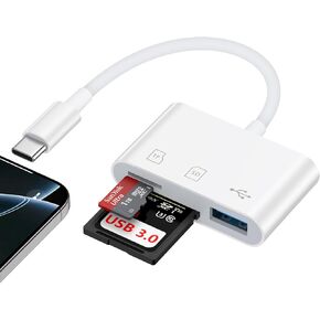 USB C SD Card Reader Digital Camera Adapter for iPhone 16e/16 Pro Max/16 Plus/15,3 in 1 USB-C Memory Trail Card Adapter with SD/Micro SD Card &USB Port for Samsung Galaxy S25 Edge Ultra,Google Pixel 9