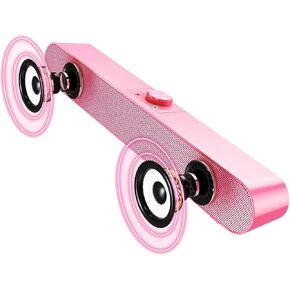 YMG Computer Speakers for Desktop PC, Wired USB Powered Soundbar with Blue Tooth Monitor PC Speakers with Knob Control 3.5mm Cable for Laptops, Tablets, Esport, Gaming Speakers (with Mini Mic, Pink)