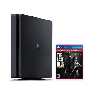 PlayStation 4 Slim 500GB Console (بدون وحدة تحكم) مع قرص لعبة PS4 الأخير منا - نظام ألعاب PS4 (متجدد)