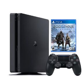 PlayStation 4 Slim 500GB Console with Aftermarket Black Wireless DS Controller with God of War: Ragnarok PS4 Game Disc - PS4 Gaming System (Renewed)