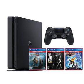 PlayStation 4 Slim 1TB Console with Aftermarket Black Wireless DS Controller with The Last of Us Remastered, Ratchet & Clank, God Of War PS4 Game Disc - PS4 Gaming System [video game] [video game] (Renewed) [video game]
