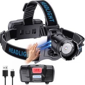 YNYS Led Headlamp Rechargeable 3000 Lumens Super Bright,4 Colors(BU/WH/YE) & UV Head Lamp with Motion Sensor &Zoomable,90°Adjustable & IPX7 Waterproof Headlight for Fishing,Hard Hat,Camping,Hunting