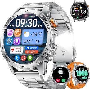Smart Watch for Men (Make/Answer Calls) with 1000mAh, 1.75" HD Screen Smartwatch with Flashlight, Heart Rate/Sleep Monitor, IP68 Waterproof, 100+ Sports Modes for Android iOS, 3 Straps