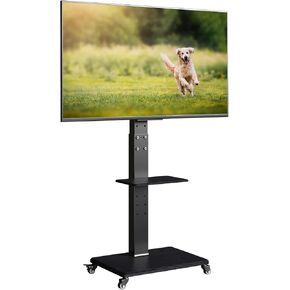 Rolling TV Stand with Tilt, Swivel Mobile TV Cart with Wheels for 32-75 Inch LCD, LED Flat/Curved TVs up to 110 lbs, Height Adjustable Outdoor TV Stand with Laptop Shelf, Max VESA 600x400mm