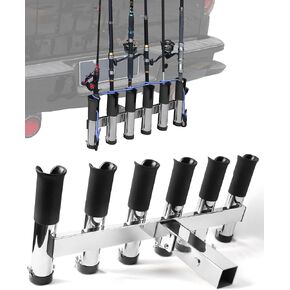 Adjustable Fishing Rod Holder for Truck 2" Hitch Receivers – Holds 6-10 Rods, 3 Angles, Quick Release, Anti-Shake Elastic Straps, Stainless Steel Fishing Pole Holder for Truck