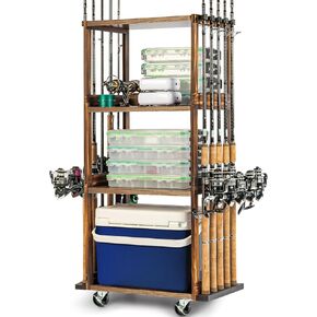 Ghosthorn Fishing Rod Holders for Garage Holds up 10 Rods Wood Pole Rod Rack Tackle Storage Gear and Equipment Fishing Gifts for Men Women