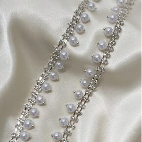 1Yard Shiny Rhinestone Trim Chain Applique, Inlaid Pearl Beaded Crystal Close Chain for Sewing Crafts Sewing Crafts Wedding Bridal Party Clothing DIY Decoration Accessories (Gold) in Saudi Arabia