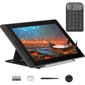 HUION KAMVAS Pro 16 Graphics Drawing Tablet with Screen Full-Laminated Tilt Battery-Free Stylus Touch Bar Adjustable Stand, Work with Windows, Mac and Linux, 15.6inch Pen Display with Mini Keydial K20