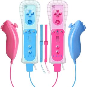 Wii Controller, KDYGPDCT 2 Packs Wii Controller and Wii Nunchuck for Wii and Wii U Console, with Silicone Case and Wrist Strap (Ice Blue + Rose Gold)