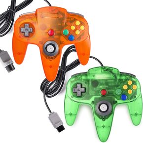 miadore 2 Packs Classic 64 Wired Controller Joystick for N64 Video Game System N64 Console (Jungle Green and Orange) (Renewed)