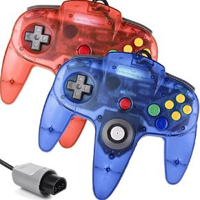 N64 Controller, Classic Wired Controller with Upgraded Joystick for Original Nintendo 64 Video Game Console(Pack of 2, Ruby Red and Sapphire Blue)