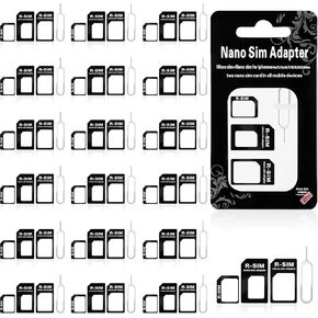 مجموعة محول بطاقة SIM ذات 20 عبوة - تشمل محولات SIM/Micro/Micro/Standard SIM وأداة إخراجها لجهاز iPhone و Samsung ومعظم الهواتف الذكية