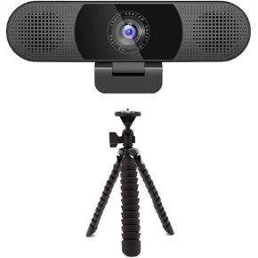 EMEET C980 Pro Full HD Webcam with Noise Reduction Microphone and Speakers Bundle with 10-Inch Flexible Spider Tripod (2 Items)