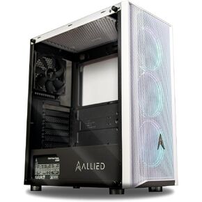 Allied Gaming Patriot ATX Tower Gaming Desktop Case: Tempered Glass Panel, 3X ARGB Fans Pre-Installed LED ARGB Fans, 1x USB 3.0 Ports, 2X USB 2.2 Ports, & Mesh Front Panel