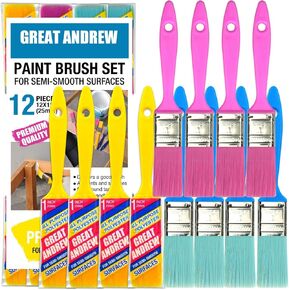 Great Andrew 12 PCS Small Paint Brushes1 Inch, Paint Brush for Painting Acrylic Oil Crafts DIY, Paint Brushes for Walls,Touch Up,Trim Painting Supplies
