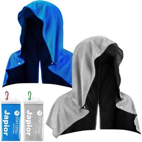 2 Pack Cooling Hoodie Towels - Stay Cool in Hot Weather with Instant Cooling Towels for Neck and Face - Camping Head Towel for Gym, Yoga, Sports Outdoors Activities-Royal Blue and Light Blue