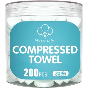 200 Pcs Mini Compressed Towels, Disposable Cleaning Towel, Compressed Hand Wipe, Camping Towel, Portable Compressed Coin Tissue for Travel/Home/Outdoor Activities（8X8.5in）