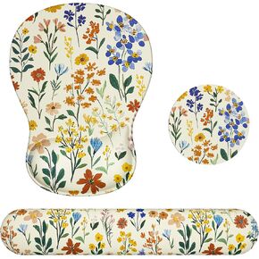 Ospelelf Keyboard Wrist Rest Ergonomic Mouse Pad with Wrist Rest Set, Gel Wrist Supoort for Computer Keyboard with Memory Foam Comfort for Pain Relief and Easy Typing Office Game Yellow Floral
