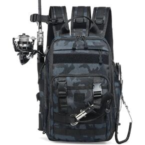 35L Fishing Backpack with Rod Holder, Oxford Convertible Tackle Sling Crossbody Bag with Multi Pocket for Men and Women (Black)