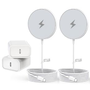 الشاحن المغناطيسي لـ iPhone 16 ، شحن شحنة لاسلكي Fast Wireless Mag-Safe 2Pack 6 فصتين مع كتلة شحن سريعة 2pack USB C PD لـ iPhone 16/16 Pro/Pro Max/Plus/15/14/13 ، AirPods 3/Pro 2