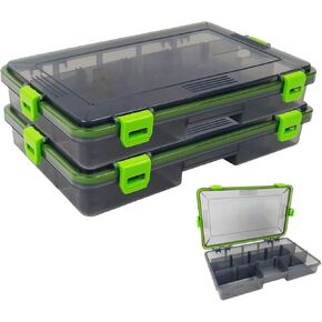 2PC Aventik Waterproof Fishing Tackle Storage Trags Transparent Plastic Box Organizer Box Adjustable Dividers Terminal Fishing Tackle and Lures 10.6x6.6x2inch