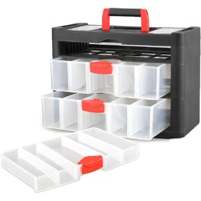 Magshion Portable Fishing Tackle Box Set Module with Handle, Waterproof Plastic Tool Storage Organizer with 3 Drawers for Hardware, Beads, Art Craft, Sewing (16 Inch, Black)
