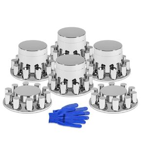 33mm Axle Cover Chrome ABS Flat Top Combo Kit with 33mm Thread-on Lug Nut Covers 2 Front and 4 Rear Axle Wheel Covers and Removable Center Caps for Semi Trucks