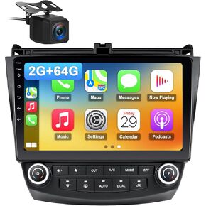 Car Radio Stereo for Honda Accord 7th 2003-2007 2G+64G, 10‘’ Touch Screen Head Unit with Android Auto Carplay, GPS Navigation SWC FM AM Radio Backup Camera