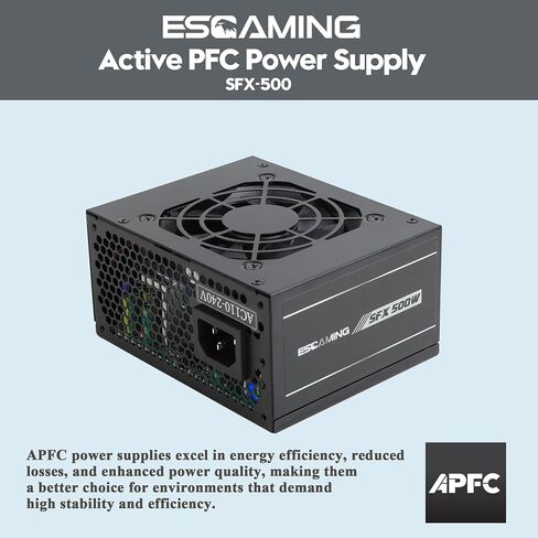 SFX 500W Power Supply, ESGAMING Mini ITX Micro ATX Solution 500W PSU, Full Range APFC 110-240V, Low Noise Fan for Desktop Gaming Server SFX Form Factor Computer in Kuwait