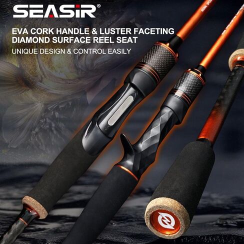 SEASIR CastX Fishing Rod, Ultra-Light Spinning Rod Bait Finesse Casting Rod, 2 Piece Baitcaster Rod, 40T Carbon Fiber, EVA Cork Handle, Zirconia Ring, Portable Travel Rod for Saltwater Freshwater in Saudi Arabia