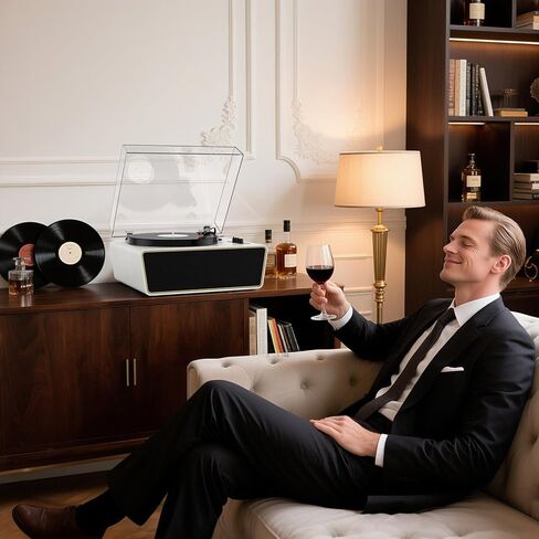 Bluetooth Record Player, Vintage 3-Speed Turntable with Dual Treble and Bass Speakers, USB to PC Recording, Phono Preamp, RCA Output, Brown Wood Vinyl LP Player for Home & Gifts in Kuwait